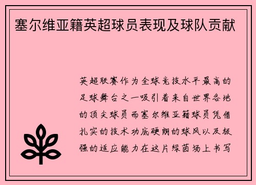 塞尔维亚籍英超球员表现及球队贡献